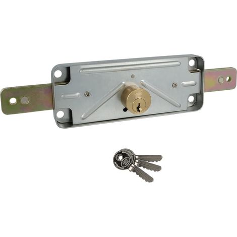 Serrure métallique pour stores enrouleurs métalliques Cylindre : 15 mm Bord arrondi Comprend 3 clés en laiton nickelé Idéal pour les garages, entrepôts et locaux commerciaux (1/5)