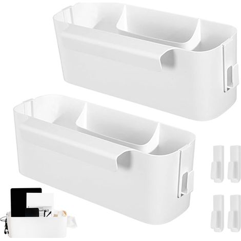 2 PACK Organisateur de Lit Suspendu Plastique, Caddy Lit Superposé en Plastique avec 2 Crochets, Caddie de Rangement Chevet pour Téléphone, pour Famille, Dortoir, Lit Superposé, Bureau,École (1/5)