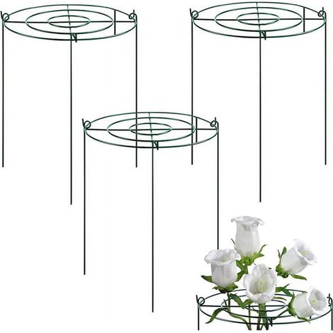 Cage De Soutien Pour Pivoines - Anneau Grillagé 30 Cm Diamètre Avec 4 Pieds De 40 Cm - Métal Recouvert De PVC Vert Foncé - 3 Pièces (1/4)