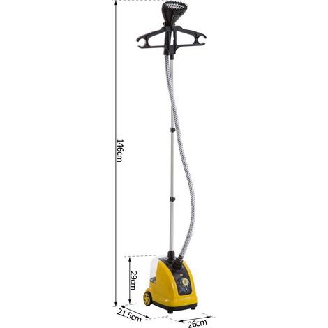 Fer à repasser vapeur vertical avec réservoir de 1,4 L et 11 niveaux de température réglables, 1800 W, 26 x 21,5 x 146 cm, jaune (1/5)