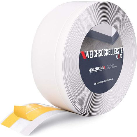 HOLZBRINK Weichsockelleiste selbstklebend PVC 70x20mm, 15 m  Winkelleiste selbstklebend für Kantenschutz  Sockelleiste Ecken PVC  Farbe: Weiß