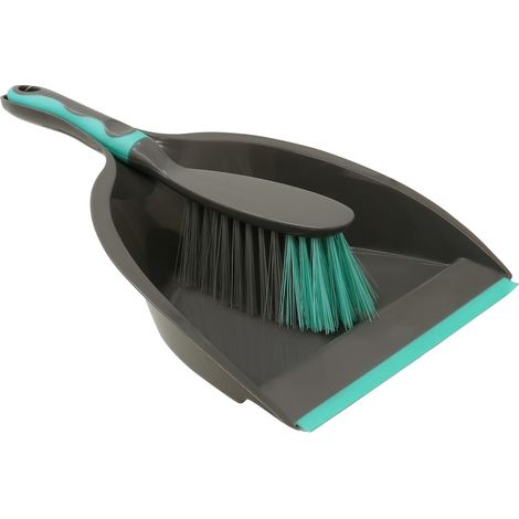 Rubber Grip Dustpan and Bristle Brush Set, Grey/Turquoise