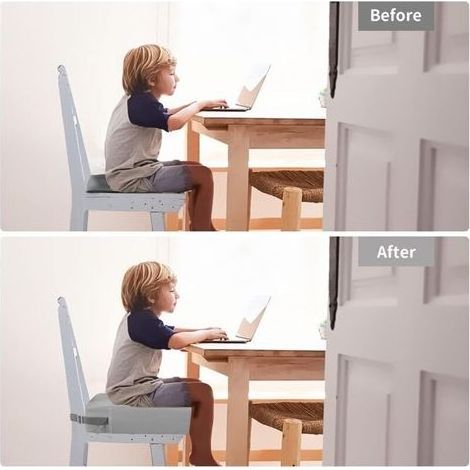 Rehausseur Chaise Enfant, PU Imperméable à l'eau Fort Support Portable Chaise Surélevée, Adapté pour les Repas des Jeunes Enfants, Coussin de Chaise Surélevée Facile à Nettoyer (Gris clair) (32x32x8cm (1/5)