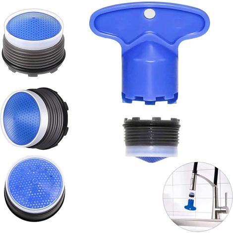 4 Pièces Aérateur de mousseur Robinet,Kit aérateur pour robinet escamotable,avec 1 Pièces Clé Démontage Robinet,pour Lavabo de Salle de Bain et Cuisine (1/5)
