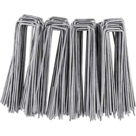 Lot de 100 piquets de Fixation, 150 MM de Long, 25 MM de Large, 3 MM, en Acier galvanisé, en Forme U, pour Toison Anti-Mauvaises Herbes, Tuyau d'arrosage, clture et Filet (1/4)
