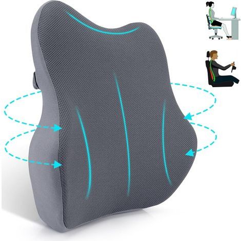 Ergonomisches Lendenkissen, Rückenstützkissen aus Memory-Schaum, Lendenstütze mit Netzgewebe für Autositze, Bürostühle, Rollstühle, Heimstühle (Hellgrau) (1/5)