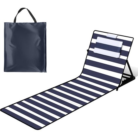 Wolketon Tappetino da spiaggia 158 x 55 cm sdraio imbottito con schienale pieghevole stuoia da spiaggia trasportabile per esterni Blu e bianco a righe