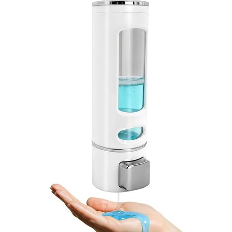 1 Distributeur de savon mural, 400 ml, ABS transparent, fenêtre de visualisation, sans perçage, salle de bain cuisine (1/5)