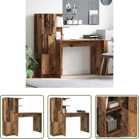 vidaXL Bureau ancien - Bureau 2 pcs Bois ancien (1/5)