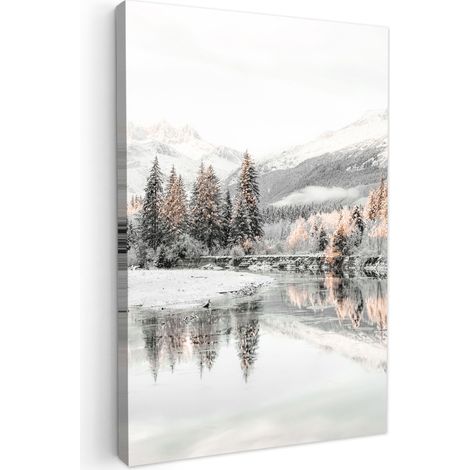 CUADRO EN LIENZO Naturaleza - Invierno - Árboles - Montañas - Nieve Decoracion Pared Salon 20x30 cm