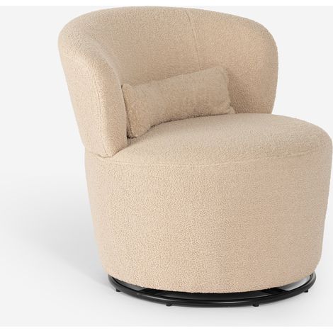 Poltroncina moderna girevole da salotto in tessuto bouclè Yammy - Beige