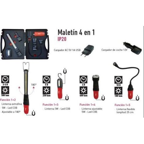 Linternas led FAHERMA maletin 4 en 1 recargable USB/12v MPL41