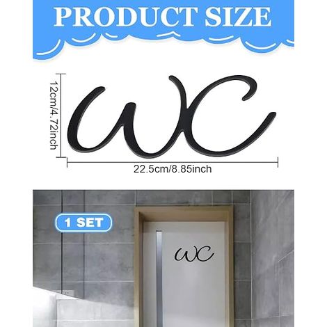 Toilet Door Sign 22.5 x 12 cm, Black Toilet Decorative Series, Adhesive Label for Toilet Doors, Interior and Exterior Signs, Toilet Decoration Accessory for Home, Office (1/4)