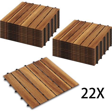Wolketon Holzfliesen 22-er Kachel Set .2m². geeignet als Terrassenfliesen und Balkonfliesen. aus Akazien Holz . 30x30 cm. für Garten Terrasse Balkon