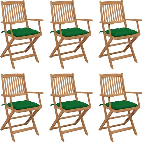 Lot de 6 Chaises de jardin pliables - Chaises d'extérieur pour terrasse/jardin avec coussins Bois d'acacia BV411112 - BonneVie (1/5)