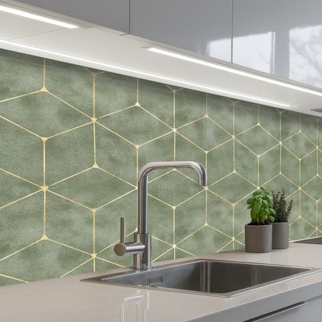 REVETEMENT MURAL DE CUISINE, CRÉDENCE DE CUISINE Subtil - Géométrique - Or - Vert 150x80 cm
