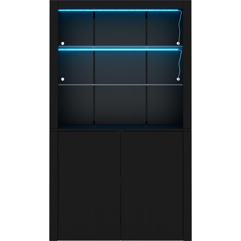 Schwarze Vitrine fürs Wohnzimmer 100 x 35 x 170 cm mit LED, 2 Türen und Glasböden (1/5)