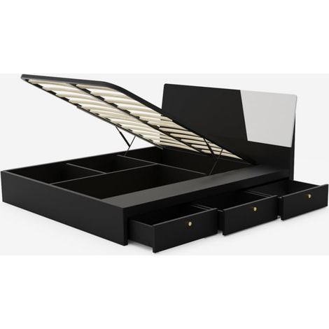 Letto matrimoniale 160x190 cm contenitore sollevabile design moderno Steyr - Nero (1/5)