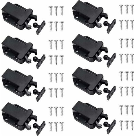 8 Pièces Loquets Porte Tactile Poussoir Sans Magnétique pour Armoire Placard Meuble Noir (1/4)