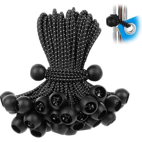 Lot de 50 boules élastiques, cordon noir résistant aux UV, pour sangles, tentes, poteaux et câbles NOIR BLANC (20 cm) (1/5)
