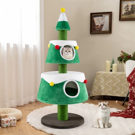 Arbre à Chat de Noël Jolie Tour à Chat avec 2 Condos Poteaux à Gratter en Sisal Lits Amovibles Centre d'Activités pour Chat (1/3)