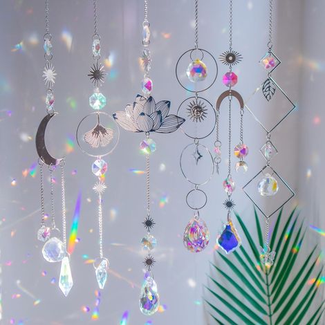 KOWOLL Attrape-soleil en cristaux colorés avec pendentif et chaîne, ornements suspendus en cristaux prismatiques arc-en-ciel (1/5)