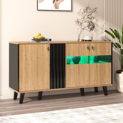 Enfilade 140 x 78,5 x 41 cm, avec espace de rangement, éclairage LED et portes vitrées (1/5)