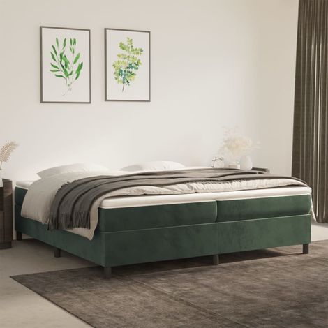 Lit à sommier tapissier et matelas - Cadre De Lit Moderne: King Size - Lit Double - Vert foncé 200x200cm Velours Chic-754141 (1/5)