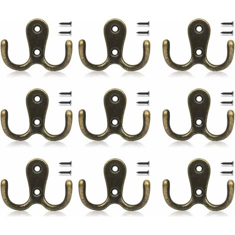 10 Pieces Vintage Hook, Retro Metal Double Wall Hook, Zinc Alloy Hook, Bathroom, Coat, Hat and Kitchen, Bedroom Hook and Decor (1/5)