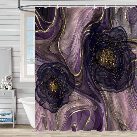 Rideau de douche effet marbre coloré, rideau de salle de bain abstrait, ensemble rideau de douche avec 12 crochets, décoration de salle de bain, 5 tailles (1/2)