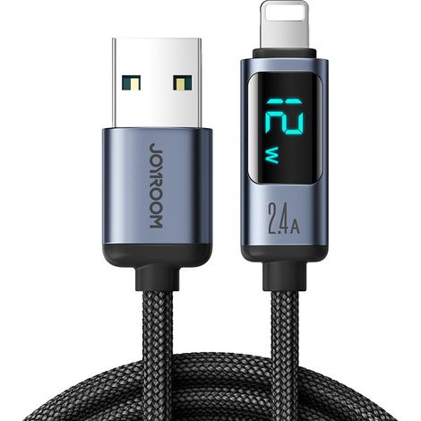 Câble iPhone avec écran LED Lightning - USB-A 2,4 A 1,2 m Noir (1/5)