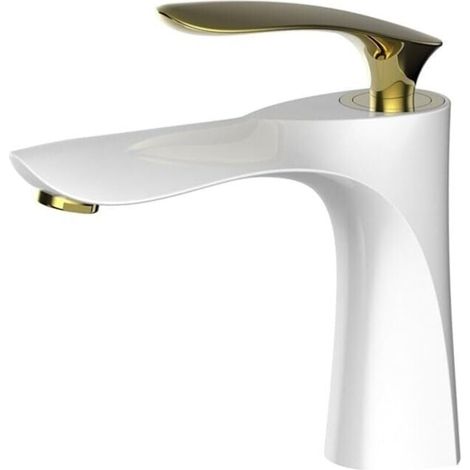 Robinet de lavabo élégant pour salle de bain, mitigeur d'eau chaude et froide, finition platine, laiton, pour toilettes, robinet d'eau, or (couleur : platine court) (1/2)