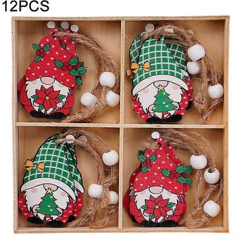 Gnome Ornament Set 12 Pcs Wooden Christmas Hanging For Tree Plywood Compact (1/5)