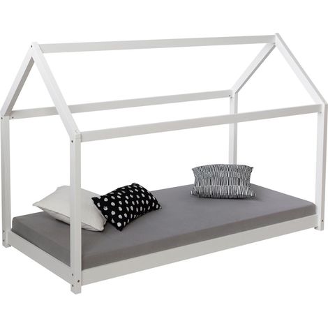 Lit pour enfant en forme de maison en bois blanc avec sommier à lattes LIT06169 (1/5)