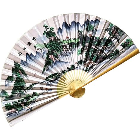 Ventilateur Mural décoratif Style Chinois Vintage Pliable Traditionnel Ventilateur Mural Suspendu de Décoration pour Festival de Musique, fête, Performance, Mariages, Salon, Studio, Femmes (1/5)