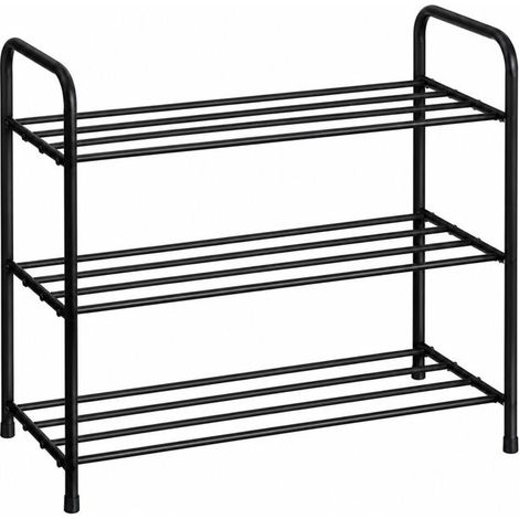 Étagère à Chaussures Empilable 3 Niveaux en Métal Noir, Capacité 9 Paires - Longueur 63 x Profondeur 28 x Hauteur 59 cm (1/5)