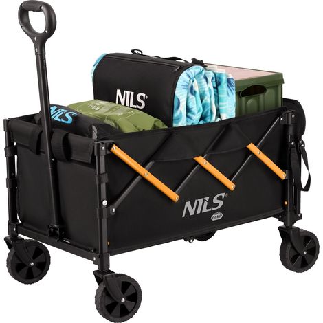 Chariot de camping pliable, 100 L, charge maximale 90 kg, noir et orange (1/5)