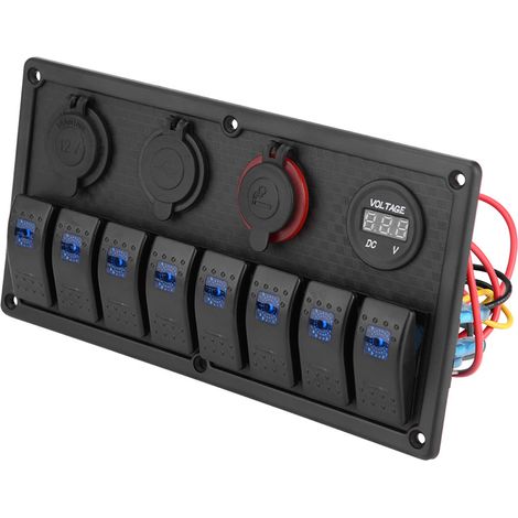 12V/24V LED-Bedienfeld mit 8 Schaltern für Auto/Boot, zwei USB-Anschlüsse, Voltmeter, Zigarettenanzünder (1/5)
