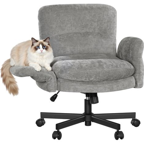 WOLTU Chaise de Bureau Pivotant, avec Accoudoirs Réglables sur 5 Niveaux, Fauteuil de Bureau Ergonomique en Chenille, Gris (1/5)