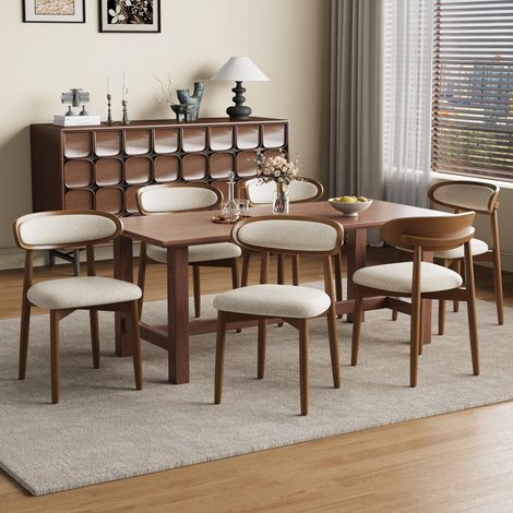 Lot de 6 chaises de Salle à Manger en Bois, Chaise de Salle à Manger Moderne rembourrée en Tissu, chaises latérales pour Cuisine, Chaise de dîner de Style Fermier avec Dossier, Beige (1/5)