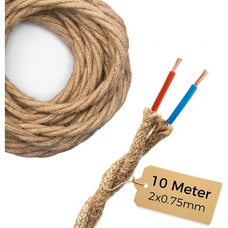 10 Metres of Vintage Linen Textile Cable, 2 Conductors 0.75mm² Retro Flexible Fabric Electric Cable, Woven Industrial Rope for Hanging and DIY Project (1/5)