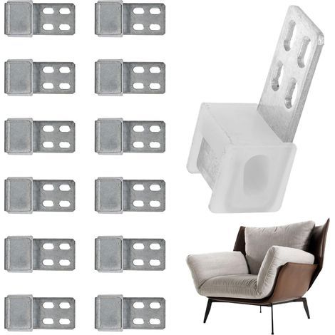 Lot de 12 connecteurs de canapé, connecteurs de meubles à 4 trous, pinces à ressort, kit de ressorts de meubles, pièces de rechange, ressort de canapé en métal, ferrures pour canapés, lits, meubles (1/5)