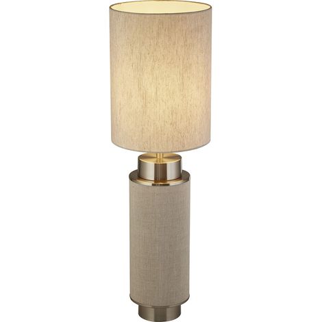 Lampada da tavolo Flask - nichel satinato, tela di iuta grigia e paralume bianco (1/5)