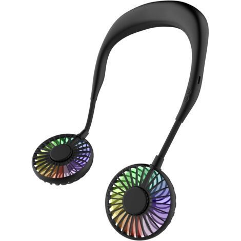 Ventilateur de cou, ventilateur portable, mini ventilateur USB, ventilateur de cou portable rechargeable, rafraîchisseur d'air à double tête avec 3 vitesses de ventilation pour le camping, le bureau e (1/5)
