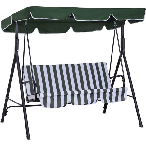 Balancelle jardin 3 places toit inclinaison réglable coussins assise dossier acier noir polyester vert