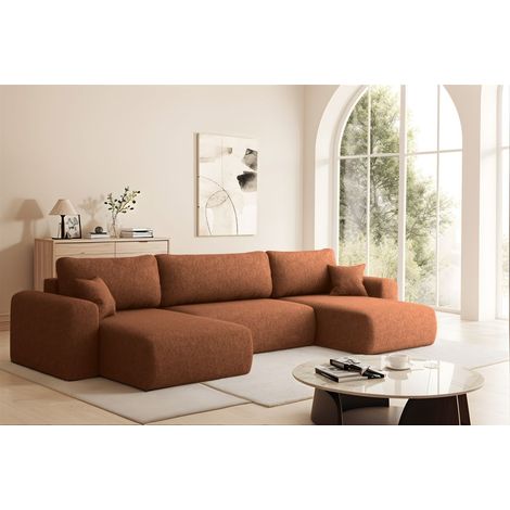 Wohnlandschaft Sofa mit Schlaffunktion FLORA Stoff Verita Ziegelrot