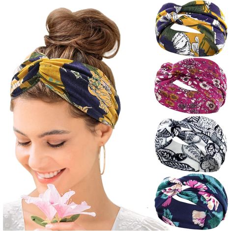 Fascia per capelli da donna, fascia elastica larga con fiore, fasce per capelli da yoga, set di 4 accessori per capelli