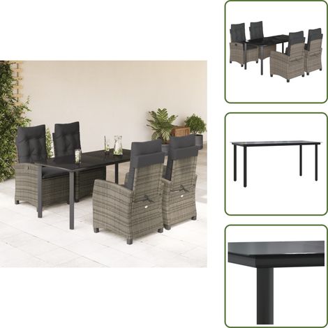 Sitzkissen - vidaXL 5-tlg. Garten-Essgruppe mit Kissen Grau Poly Rattan - Rückenkissen (1/5)