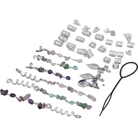 Bijoux de cheveux pour tresses, accessoires, anneaux à ressort, manchettes, pendentifs en métal pour dreadlocks, décorations de cheveux argentées (1/5)