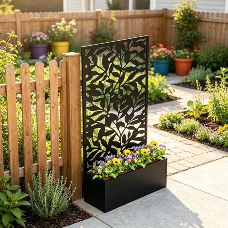 Jardinière avec treillis, bac à fleurs rectangulaire grand format, brise-vue en métal 61 x 23 x 113 cm (1/5)